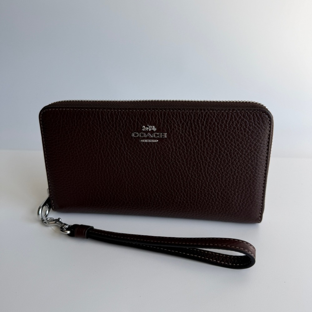 Coach Long Zip Around Wallet Maple Pebbled Leather C4451